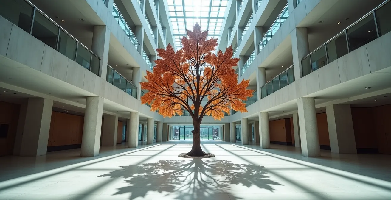 Représentation visuelle métaphorique des différentes branches du droit sous forme d'arbre décisionnel au Québec