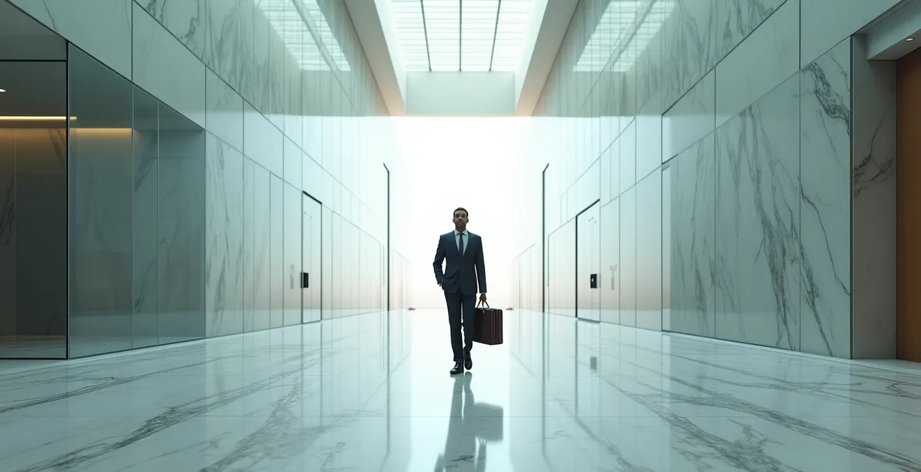 Petite entreprise face à grande corporation symbolisant le déséquilibre contractuel