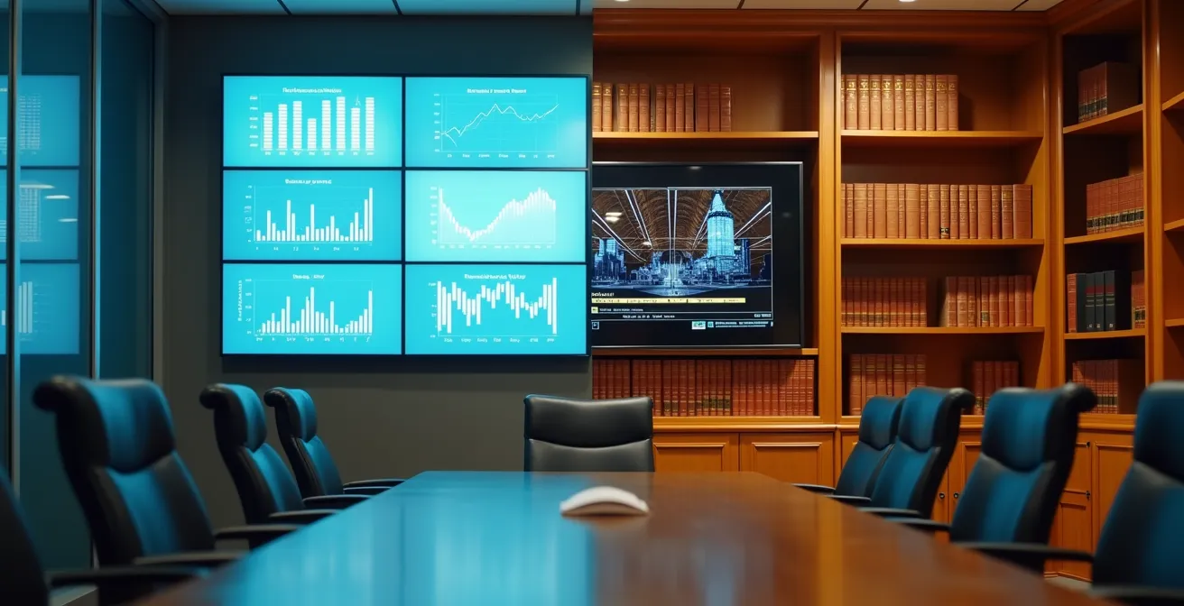 Deux avocats dans des environnements contrastés représentant le droit des affaires et le droit civil au Québec