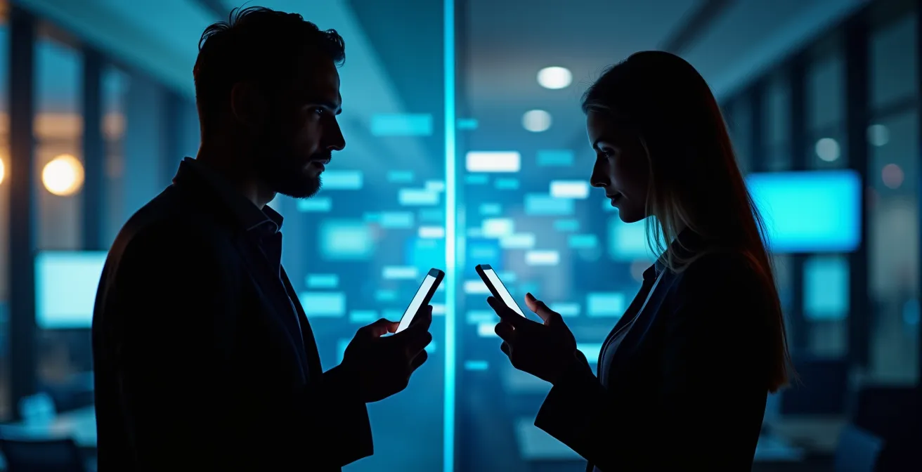 Conversation privée entre collègues sur messagerie instantanée au Québec