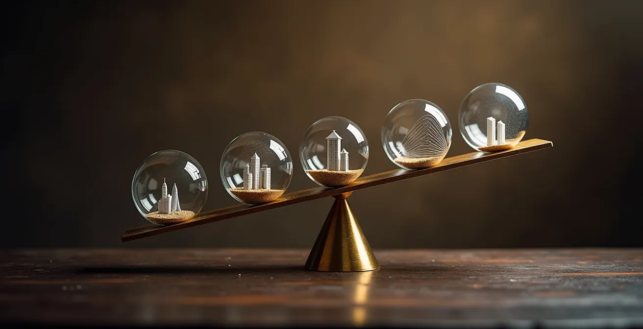 Balance de justice avec quatre plateaux symbolisant les facteurs de calcul de l'indemnité