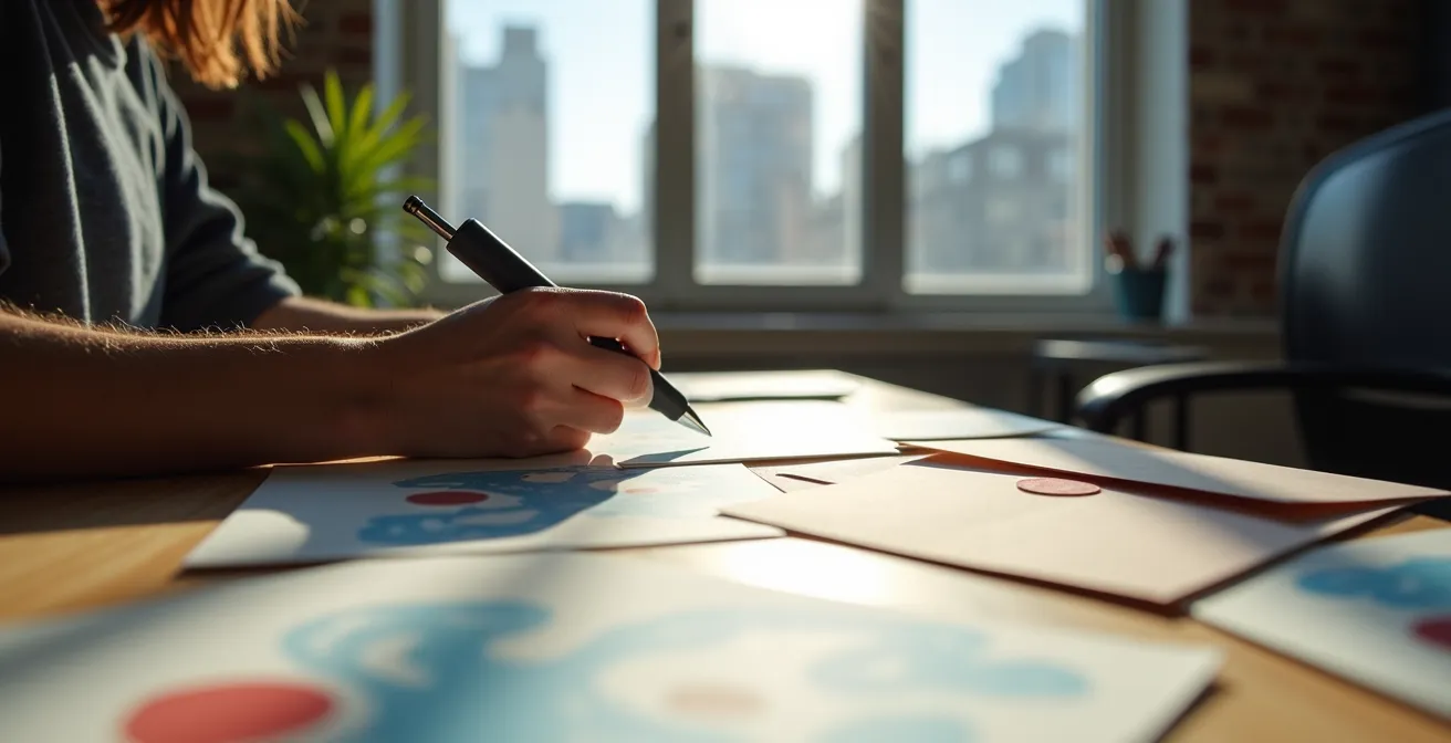 Personne rédigeant soigneusement une lettre de refus d'augmentation de loyer dans un intérieur québécois