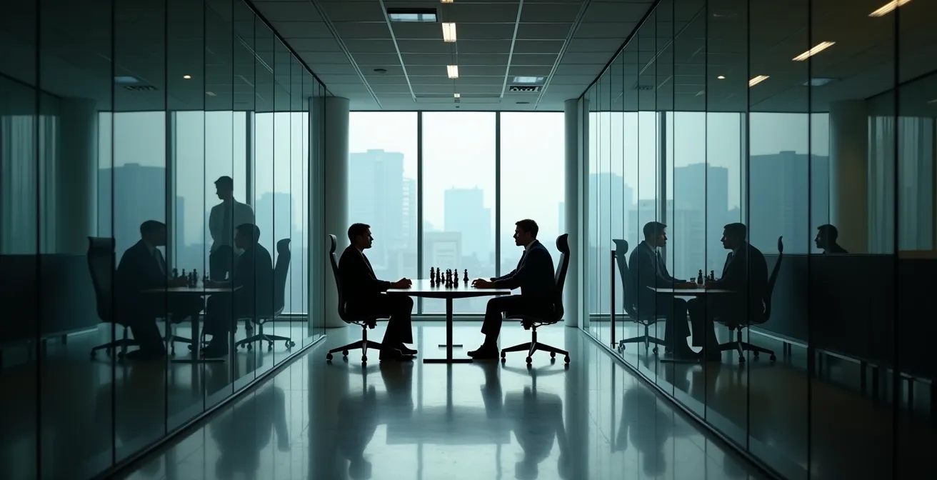 Bureau d'entreprise québécois montrant subtilement les pressions exercées sur les employés